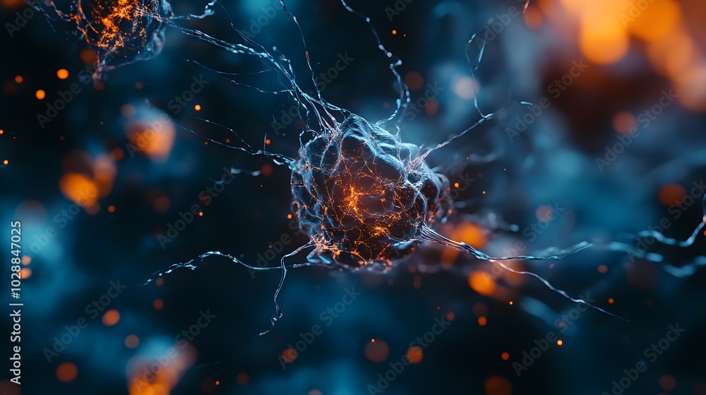 A cinematic still of an AI-generated dark blue and orange depiction of neural networks with glowing connections between nodes. A cinematic still of an AI-generated dark blue and orange depiction of neural networks with glowing connections between nodes.