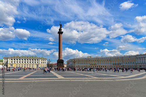 Hermitage Museum, Saint Petersburg, Russia - July 21, 2019: Many tourists are on Palace Square.
 photo