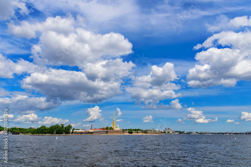 Saint Petersburg, Russia - July 21, 2019: Neva river with the background of Petropavlovsk Fortress
 photo