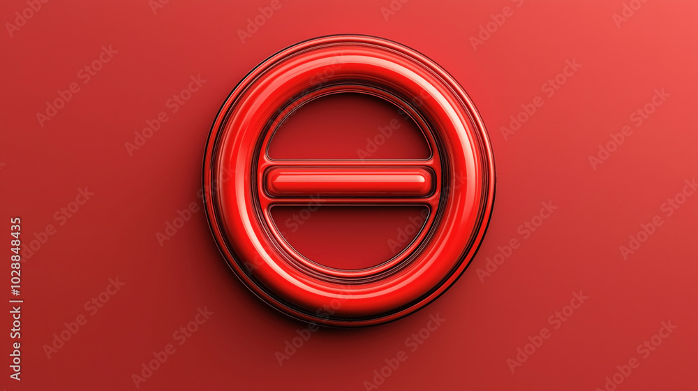Red chrome industrial symbol resembling a no entry sign on a matching red background. Red chrome industrial symbol resembling a no entry sign on a matching red background.