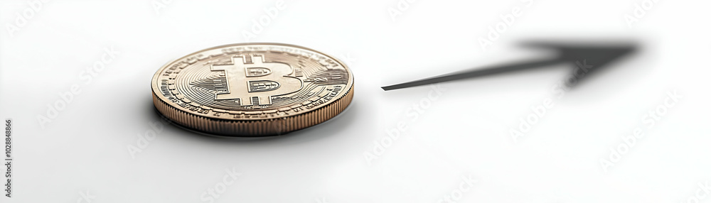 Dollar Coin and Market Arrow Floating Together - Symbolizing Financial Profits and Market Trends in Isolated White Background for Infographics and Financial Designs Dollar Coin and Market Arrow Floating Together - Symbolizing Financial Profits and Market Trends in Isolated White Background for Infographics and Financial Designs