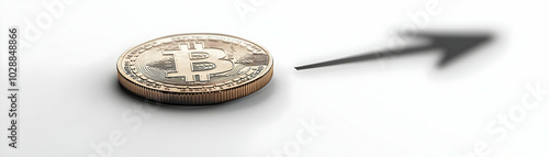 Dollar Coin and Market Arrow Floating Together - Symbolizing Financial Profits and Market Trends in Isolated White Background for Infographics and Financial Designs