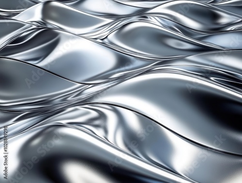 sleek chrome metal wave design creating a futuristic backdrop, reflecting light and creating an illusion of movement, perfect for modern digital projects or tech-related themes