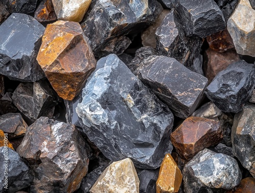 small pile of minerals extracted from a rare earth mine, showcasing the raw beauty and complexity of these valuable resources, with a focus on texture and geological detail