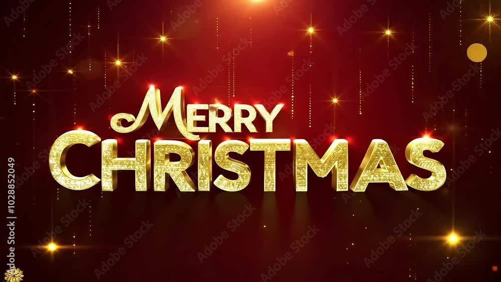 Gold merry christmas lettering appearing on a red background with glittering particles and lens flares, perfect for christmas projects Gold merry christmas lettering appearing on a red background with glittering particles and lens flares, perfect for christmas projects