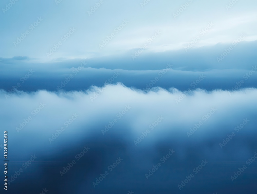 Fototapeta premium stormy clouds rolling across a dark blue sky, blended with wisps of fog and mist, creating a mysterious and dramatic atmosphere, infused with a sense of impending weather