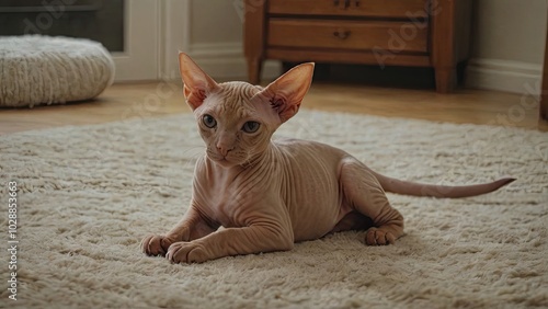 Red sphynx cat in the living room