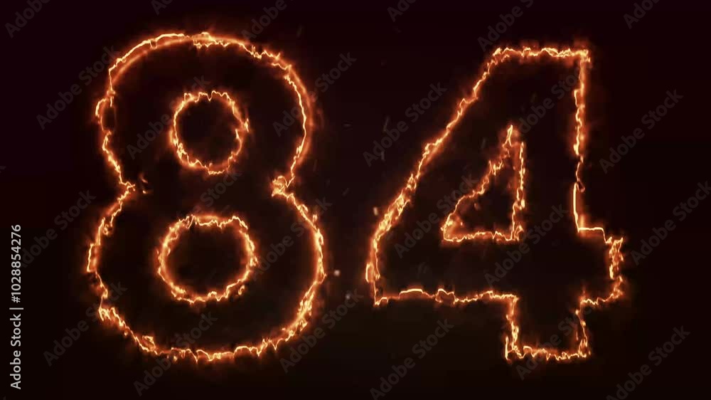 Burning Number. Fire number 84 animation Burning Number. Fire number 84 animation
