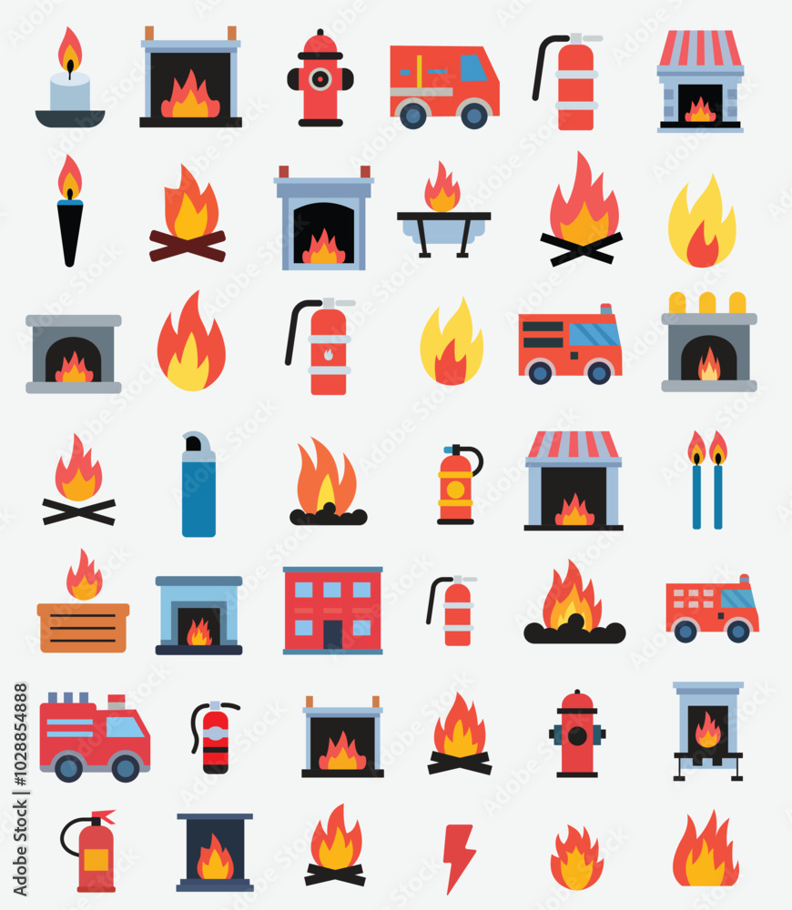 Obraz premium Fire Icon. Fire Safety Icons: Essential Symbols for Emergency Preparedness