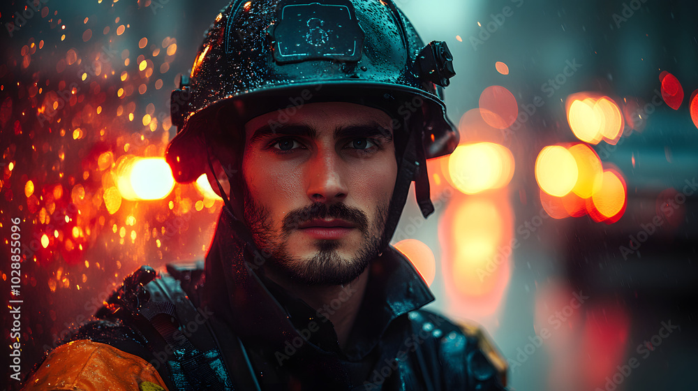 Firefighter Standing in Front of a Fire Truck with a Blazing Fire in the Background, Wearing Protective Gear and Displaying Courage and Readiness Amidst an Emergency Scene.
Firefighter Standing in Front of a Fire Truck with a Blazing Fire in the Background, Wearing Protective Gear and Displaying Courage and Readiness Amidst an Emergency Scene.