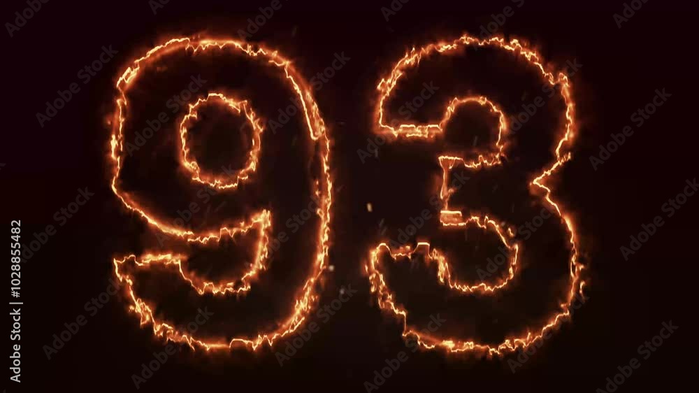 Burning Number. Fire number 93 animation