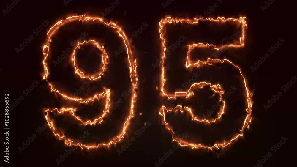Burning Number. Fire number 95 animation Burning Number. Fire number 95 animation