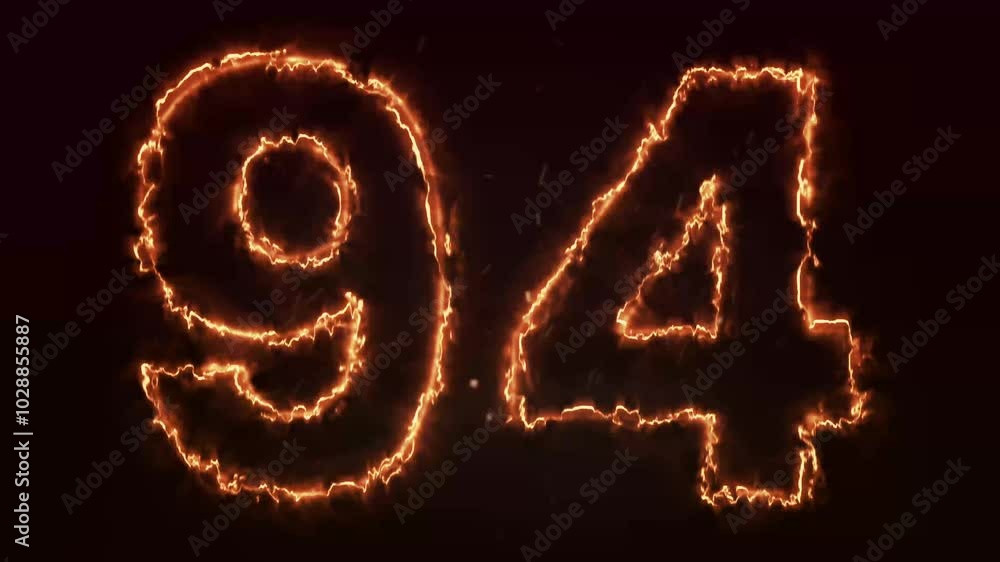 Burning Number. Fire number 94 animation Burning Number. Fire number 94 animation