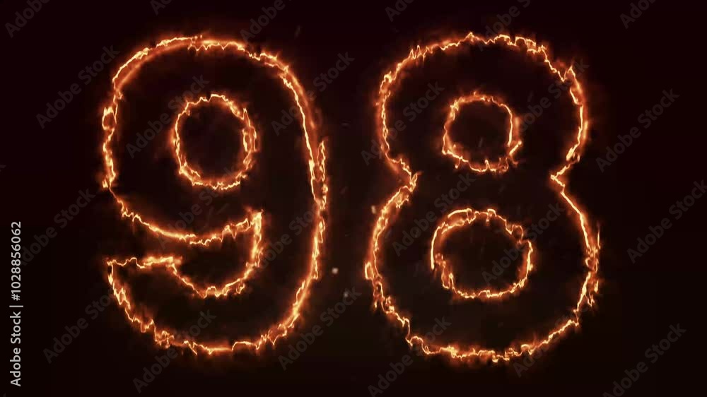 Burning Number. Fire number 98 animation Burning Number. Fire number 98 animation