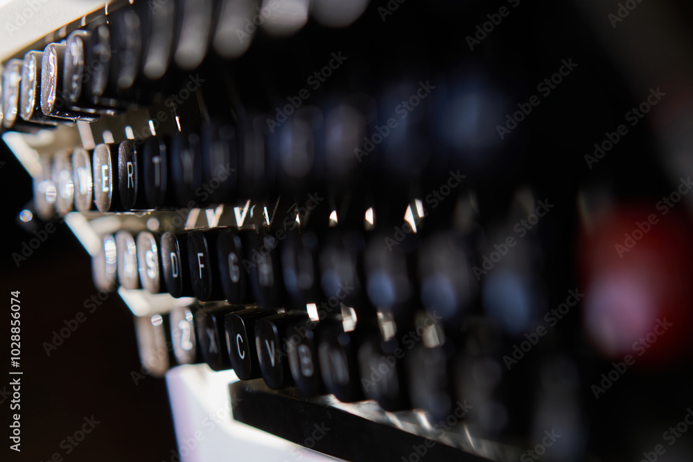 Details of the keyboard of a black and white typewriter Details of the keyboard of a black and white typewriter
