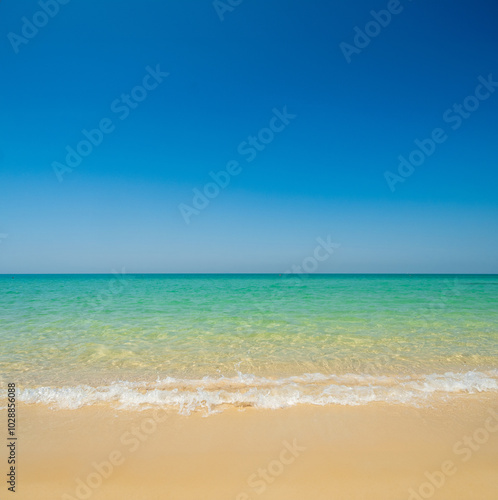 Beautiful horizon landscape summer season vertical front view point tropical sea beach white sand clean and blue sky background calm nature ocean wave water travel at Sai Kaew Beach thailand holiday