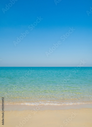 Beautiful horizon landscape summer season vertical front view point tropical sea beach white sand clean and blue sky background calm nature ocean wave water travel at Sai Kaew Beach thailand holiday