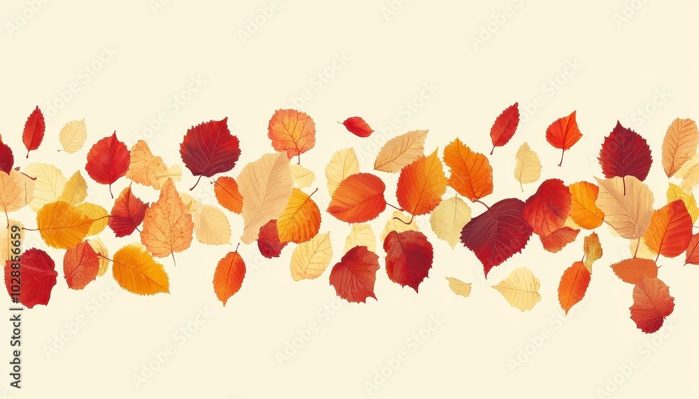 Autumn border with golden, red, and orange leaves on a light background Autumn border with golden, red, and orange leaves on a light background