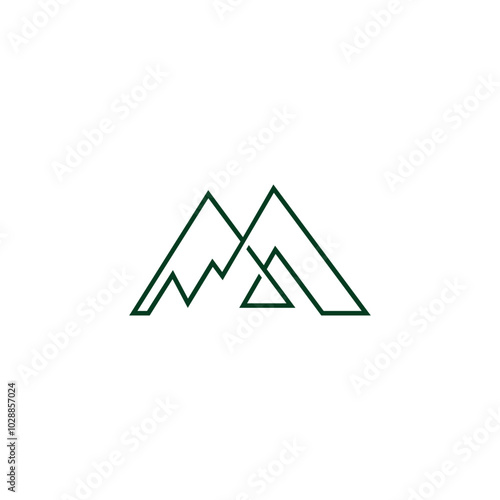 linear simple linked green mountain simple logo vector