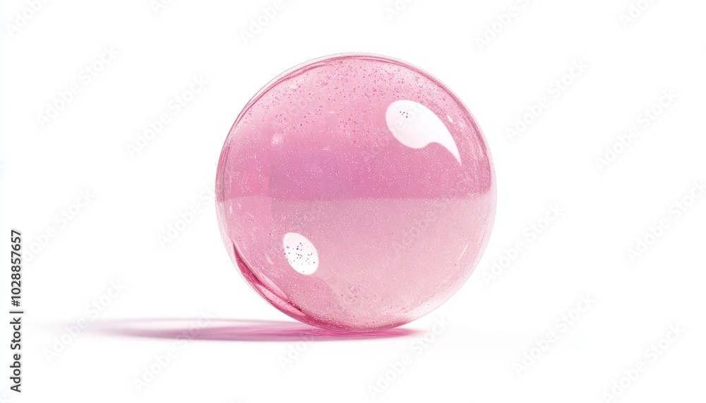 Shiny pink bubble isolated against a clean white background highlighting its texture Shiny pink bubble isolated against a clean white background highlighting its texture