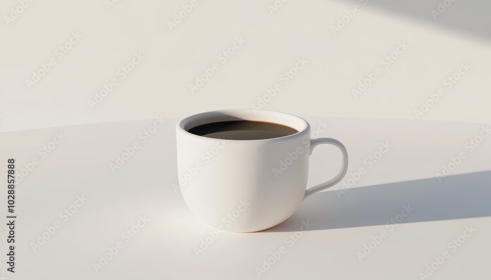 A simple white coffee mug filled with hot black coffee on a clean white background A simple white coffee mug filled with hot black coffee on a clean white background