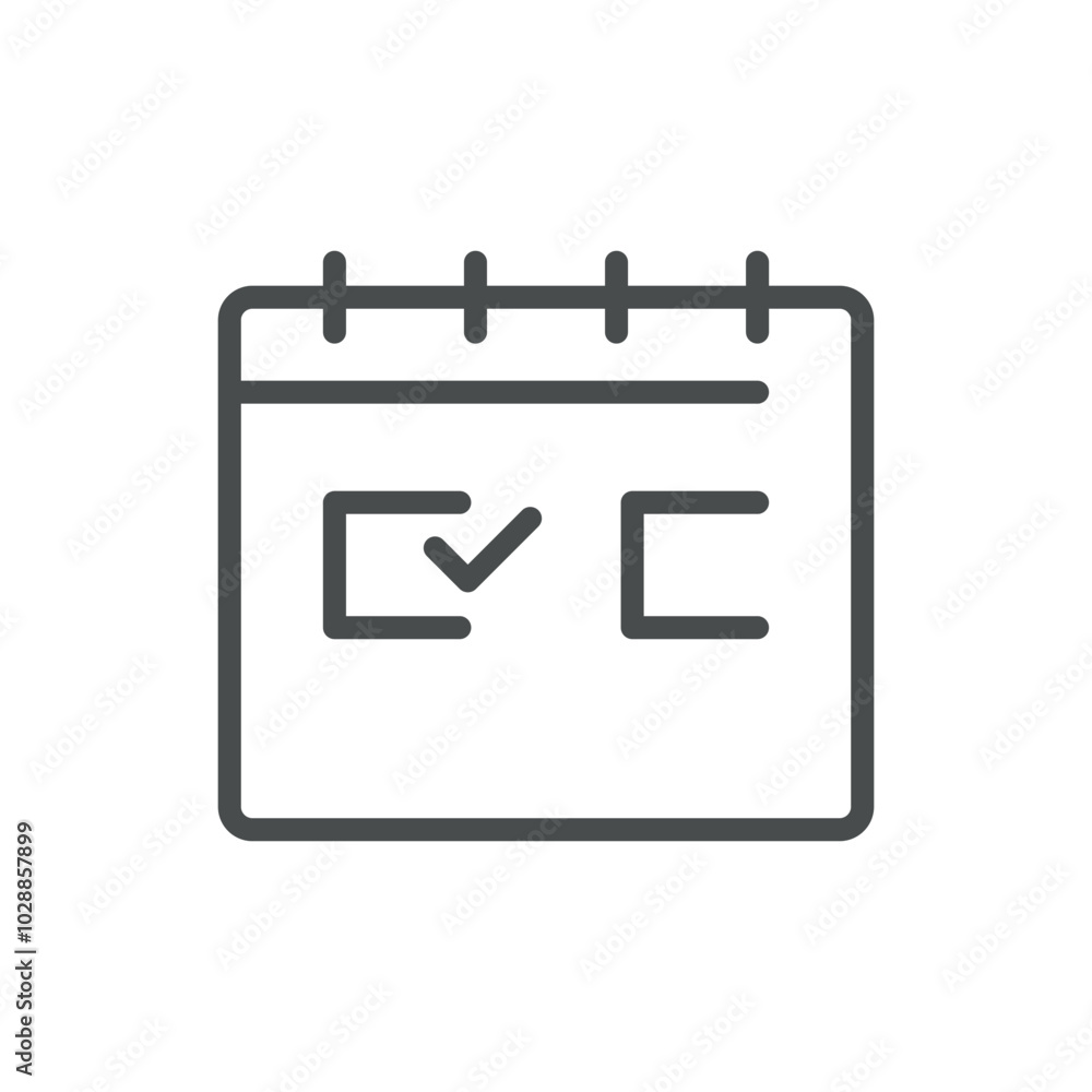 Calendar Icon with Voting Checkmark for Election Day Scheduling, Task Planning, and Event Reminders. Editable Line Vector Calendar Illustration. Calendar Icon with Voting Checkmark for Election Day Scheduling, Task Planning, and Event Reminders. Editable Line Vector Calendar Illustration.