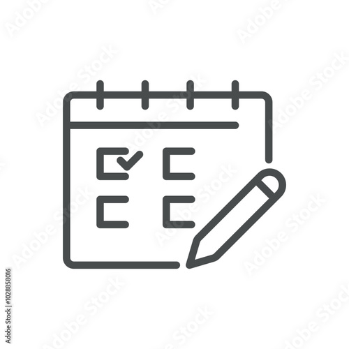Calendar Icon with Pencil for Task Editing, Event Scheduling, and Daily Checklist Management. Editable Line Vector Design.
