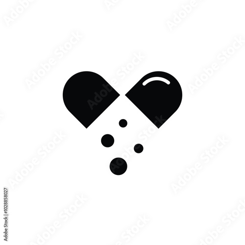 Single open pill glyph icon, simple health equipment flat design vector pictogram, infographic for app logo website button banner ui ux interface elements isolated.