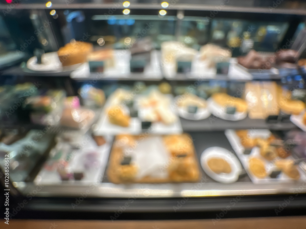 Blurred Bakery Display Case with Assorted Pastries Blurred Bakery Display Case with Assorted Pastries