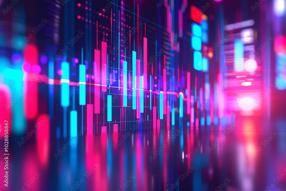 Vibrant digital chart with glowing graphs and data points, representing technology and financial growth in a colorful futuristic style. Vibrant digital chart with glowing graphs and data points, representing technology and financial growth in a colorful futuristic style.