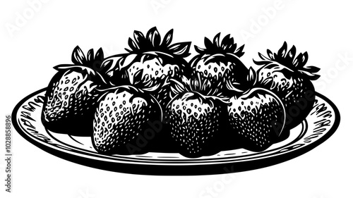 Chocolate-covered strawberries on a platter with a doily, illustration