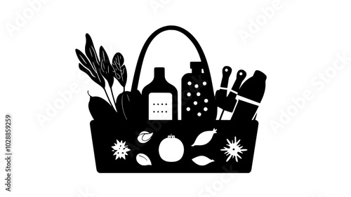 Food hampers packed with holiday meal essentials for families, illustration art