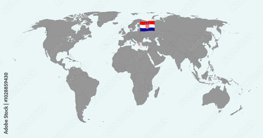 Obraz premium Pin map with Croatia flag on world map. Vector illustration.