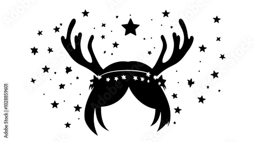 Headband with antlers and small bells attached, illustration art