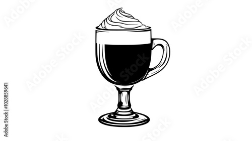 Irish coffee with whipped cream in a glass, illustration