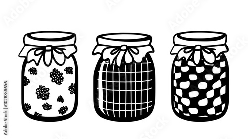 Jars of preserves with fabric-covered lids, illustration art