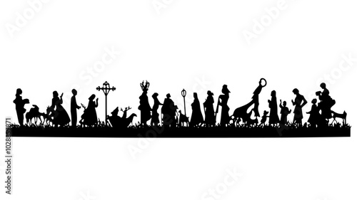 Metal silhouettes of nativity characters on a lawn, illustration