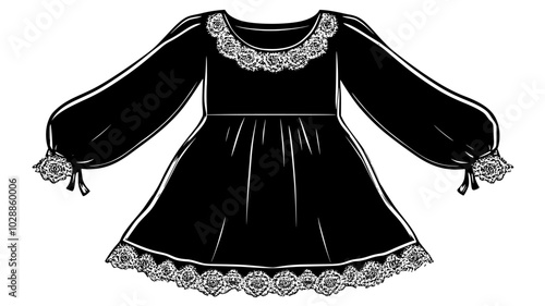Nightgown with a hem trimmed in faux fur and bells, illustration art