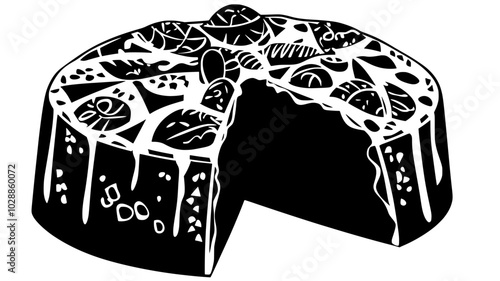 Panettone rising in traditional paper mold, illustration