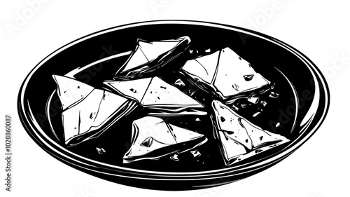 Peppermint bark broken into triangles on a serving plate, illustration