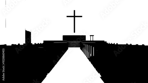 Rows of choir risers set up in church sanctuary, illustration