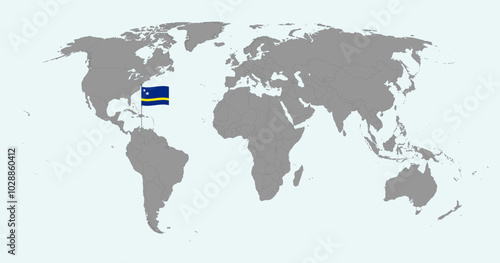 Pin map with Curacao flag on world map. Vector illustration.