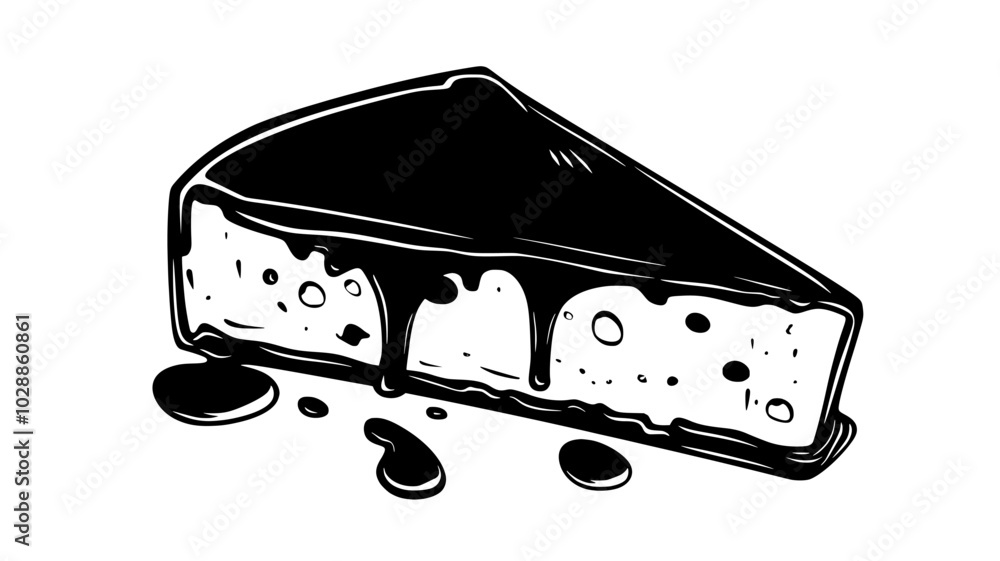 Wedge of brie with honey drizzle, illustration art Wedge of brie with honey drizzle, illustration art