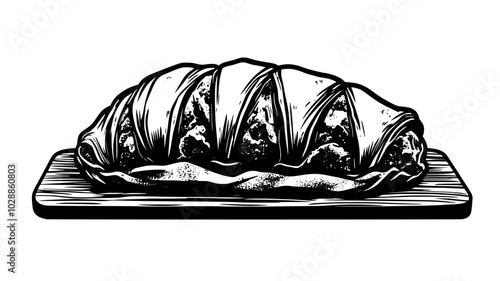 Vegan wellington with pastry crust on a board, illustration art