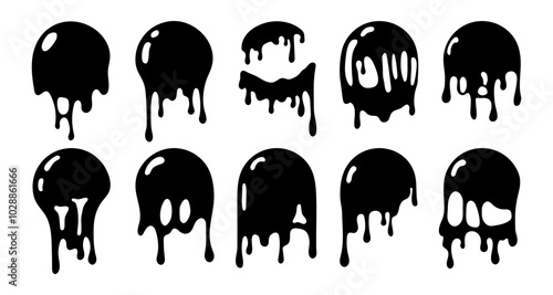Set of slime bubbles drops. Hand drawn oil drip vector elements for design and decor. Cartoon liquid is flowing.