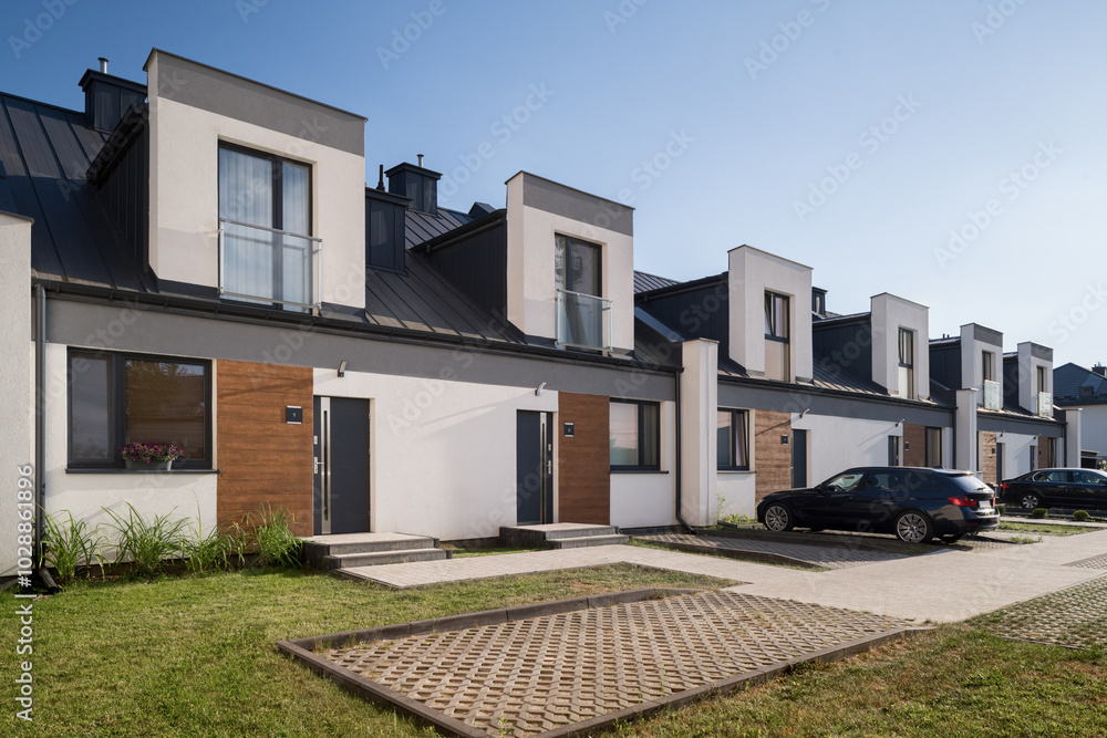 Modern family houses, exterior view Modern family houses, exterior view