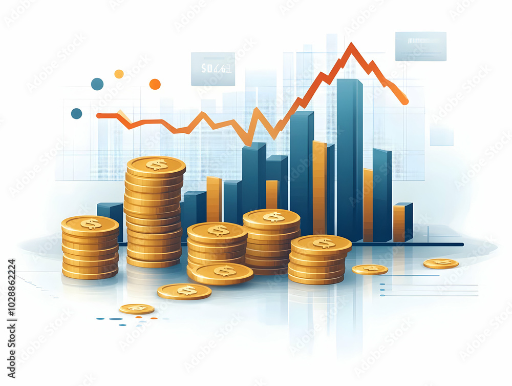 Flat Abstract Bokeh Coins and Market Graph Concept: Soft Focus Bokeh Lights with Floating Coins Illustrating Wealth Growth Trends and Business Success in Simple Vector Illustration for Smart Business Flat Abstract Bokeh Coins and Market Graph Concept: Soft Focus Bokeh Lights with Floating Coins Illustrating Wealth Growth Trends and Business Success in Simple Vector Illustration for Smart Business