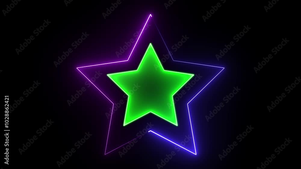 Neon glowing star icon animation on background. Neon glowing star icon animation on background.