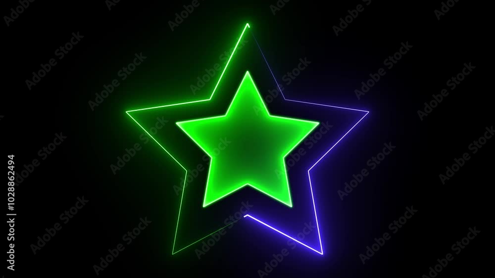 Neon glowing star icon animation on background. Neon glowing star icon animation on background.
