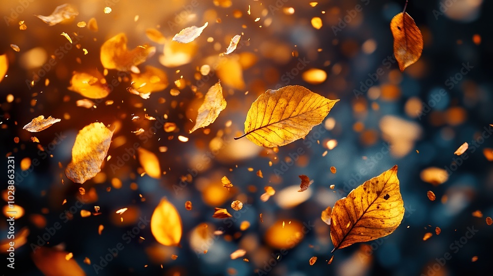 Glowing Falling Leaves on Dark Background - Perfect for Nature, Fantasy, and Abstract Designs Glowing Falling Leaves on Dark Background - Perfect for Nature, Fantasy, and Abstract Designs